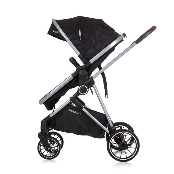 Chipolino aura zložljivo 3-in-1 voziček z plenično vrečko Obsidian Black Silver
