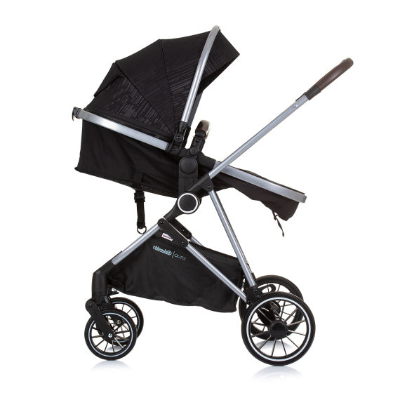 Chipolino aura zložljivo 3-in-1 voziček z plenično vrečko Obsidian Black Silver