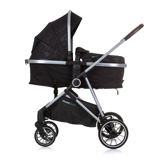 Chipolino aura zložljivo 3-in-1 voziček z plenično vrečko Obsidian Black Silver