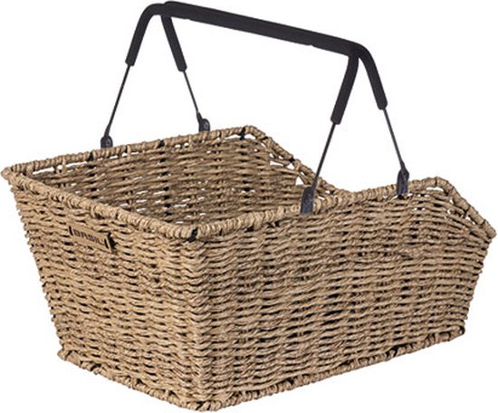 Basil Cento Rattan Look Mik - Bicycle Basket - na zadní straně - včetně Mik System - Brown