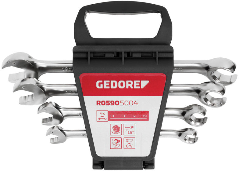 Gedore Red Openring-Steekratelsleutelset 10-19 mm Srebrny 4-częściowy