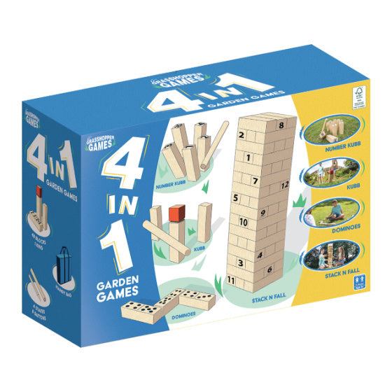 Grasshopper 4-in-1 lesene vrtne igre Kubb Domino Jenga