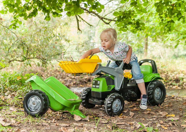 Rolly Spillsaachen Staper Traktor mam Trailer Rolykid Deutz-Fahr 5115 g tb
