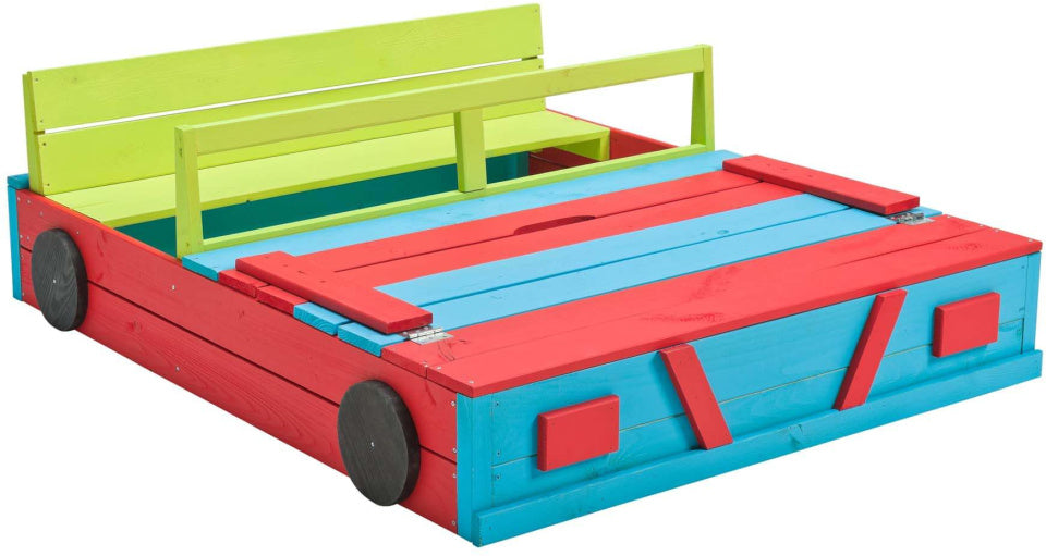 Swinging Sandbox Car 120 x 100 x 20 cm Bois bleu vert rouge