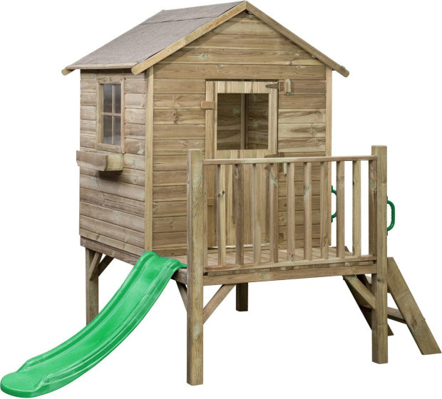 Swingking Camilla Wooden Playhouse with Natural Green slide