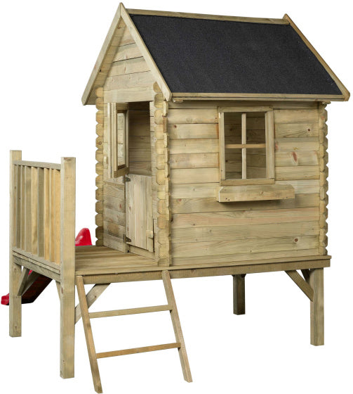 Swinging Camilla Wooden Playhouse with Natural Red slide