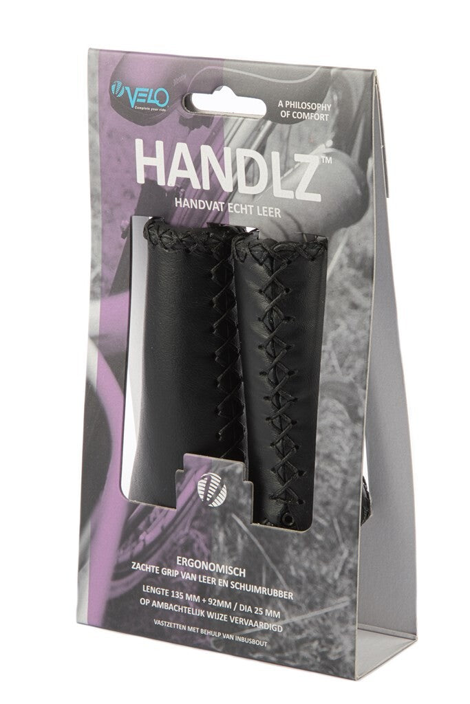 Velo Handle Leather Ergo 92 135mm sort