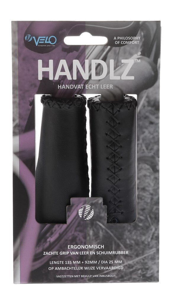 Velo Handle Leather Ergo 92 135mm sort
