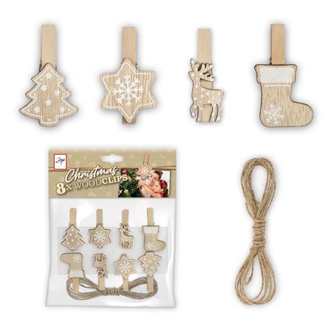 Kit de Noël Zep Clips en bois marron lk39b 8 pièces