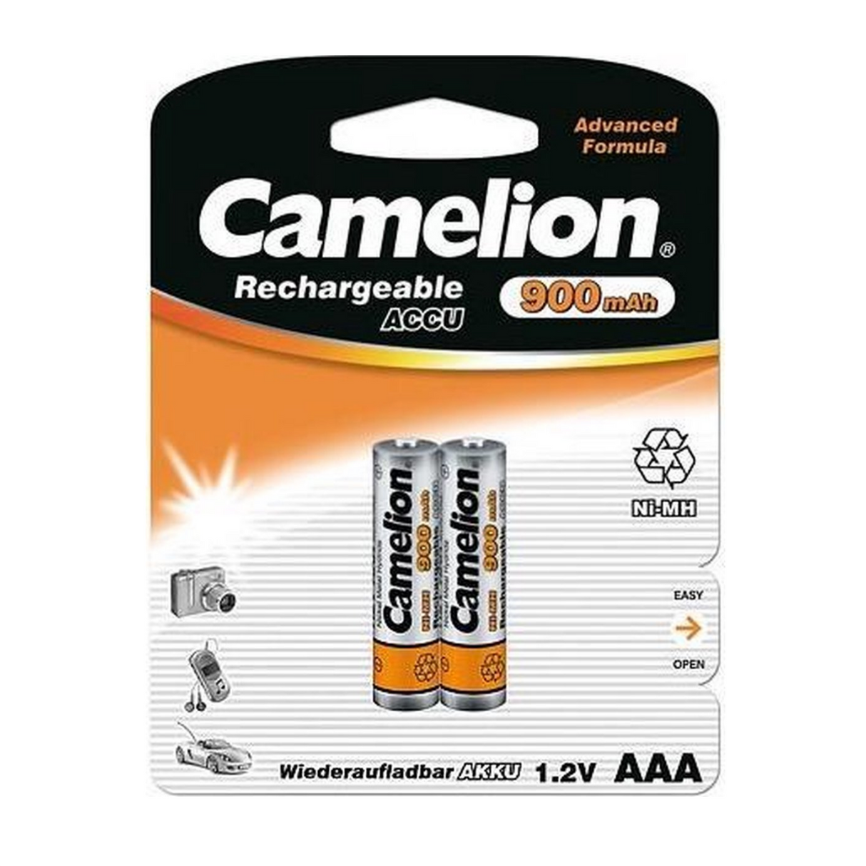 Batteries AAA rechargeables de camelion, NIMH 900mAh par 2