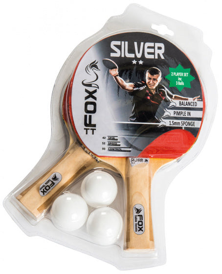 Fox TT Silver 2 Star Table Tennis Set 23 cm Caoutchouc en bois de 5 pièces
