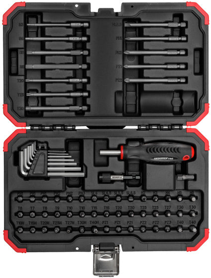 Bitset rojo gedore con destornillador de bit y llaves Allen de 67 piezas