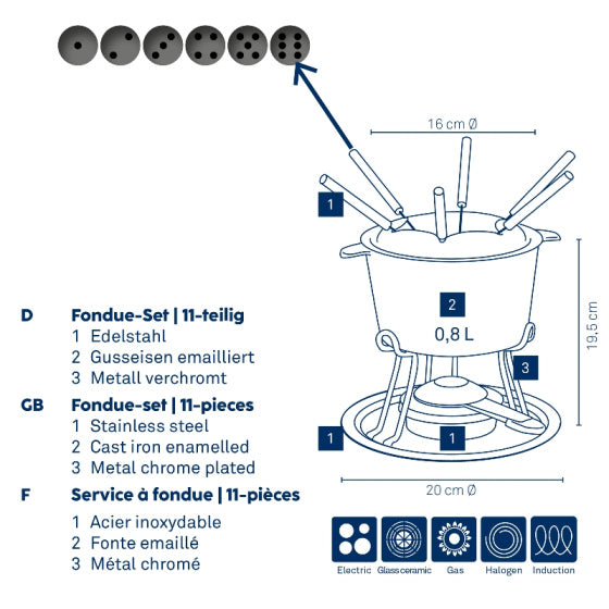 Kela Comore Fondues Set 800 ml 11 pièces noir
